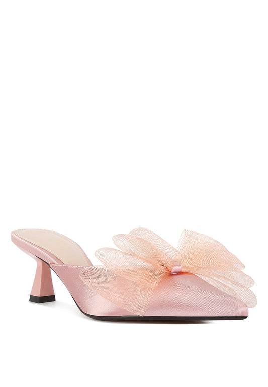 Introducing our Asma Organza Bow Embellished Satin Mules – a timeless classic that effortlessly complements both casual and formal attire. Adorned with delicate organza bows, these mules radiate sophistication and style, providing a refined touch to your look. Experience not only a chic appearance but also unparalleled comfort with the soft cushion insoles and kitten heels, ensuring a relaxed fit. Step into elegance with these versatile mules, seamlessly blending fashion and comfort in every stride.