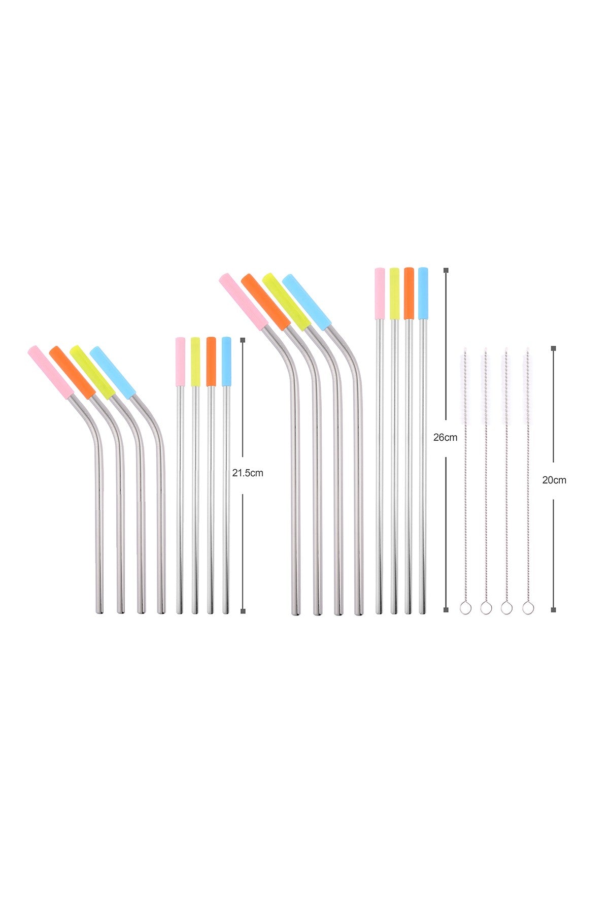 The Reusable Metal Straws Set offers an eco-friendly solution for reducing plastic waste. These straws are built to last, made from high-quality stainless steel with different color silicone tips for easy identification. They are dishwasher safe and effortless to clean, making them a convenient and sustainable alternative to single-use plastic straws. Enjoy your favorite beverages while also making a positive impact on the environment!  * Each set includes 16 straws with silicone tips and 4 brushes.