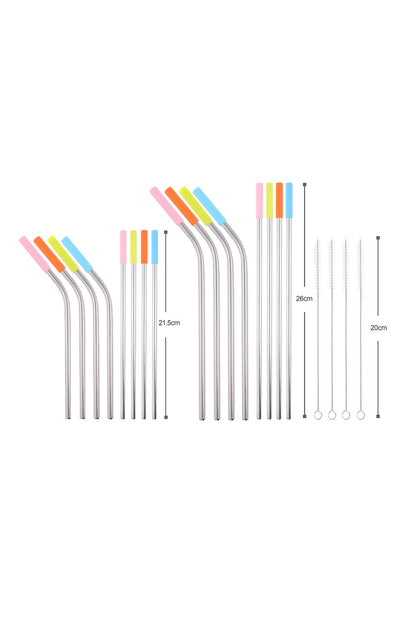 The Reusable Metal Straws Set offers an eco-friendly solution for reducing plastic waste. These straws are built to last, made from high-quality stainless steel with different color silicone tips for easy identification. They are dishwasher safe and effortless to clean, making them a convenient and sustainable alternative to single-use plastic straws. Enjoy your favorite beverages while also making a positive impact on the environment!  * Each set includes 16 straws with silicone tips and 4 brushes.