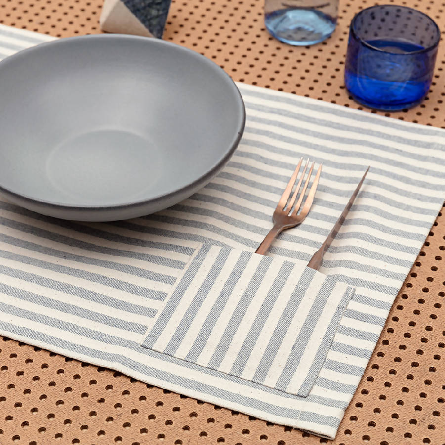 Rustic Placemats made with Upcycled Denim and Cotton, with a stylish pocket for placing cutlery or napkins. Beautifully designed for casual dining, elegant table setting, farmhouse table decor, rustic weddings and celebrations, and daily use at home.
Dimensions: 14" x 19"
Weight: 1.0 lbs
beautiful / elegant / functional / sustainable