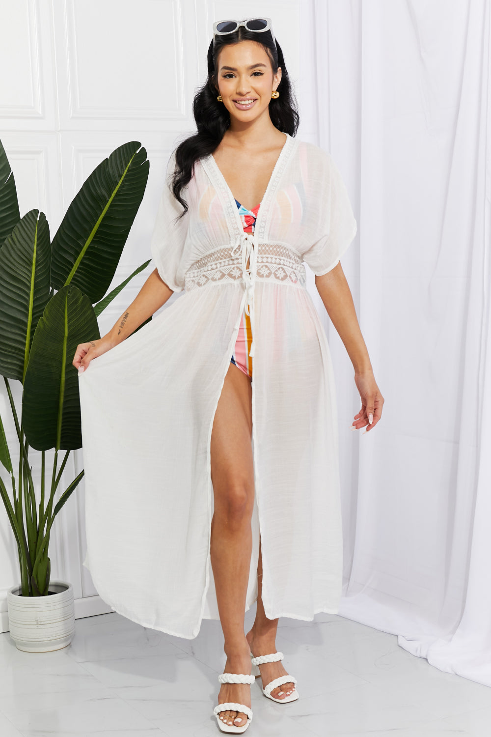 This maxi cover-up is perfect for finishing off your swim day look. From its double tie detail to its crochet-trimmed waistband, this lightweight piece is just what you need for summer vacation. **Ship within USA only, not available for international market