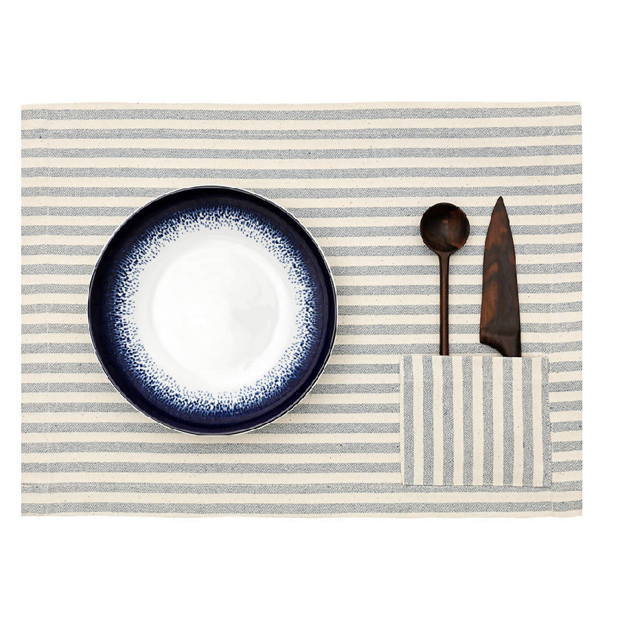 Rustic Placemats made with Upcycled Denim and Cotton, with a stylish pocket for placing cutlery or napkins. Beautifully designed for casual dining, elegant table setting, farmhouse table decor, rustic weddings and celebrations, and daily use at home.
Dimensions: 14" x 19"
Weight: 1.0 lbs
beautiful / elegant / functional / sustainable