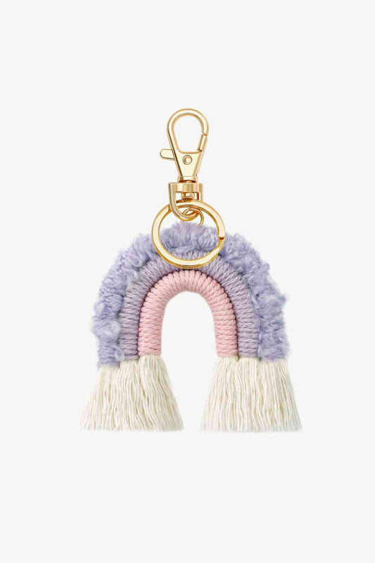 Fringe trim rainbow key chain, gold hardware, purple and pink rainbow keychain, fringe keychain, cute gifts for her, christmas gifts, birthday gifts