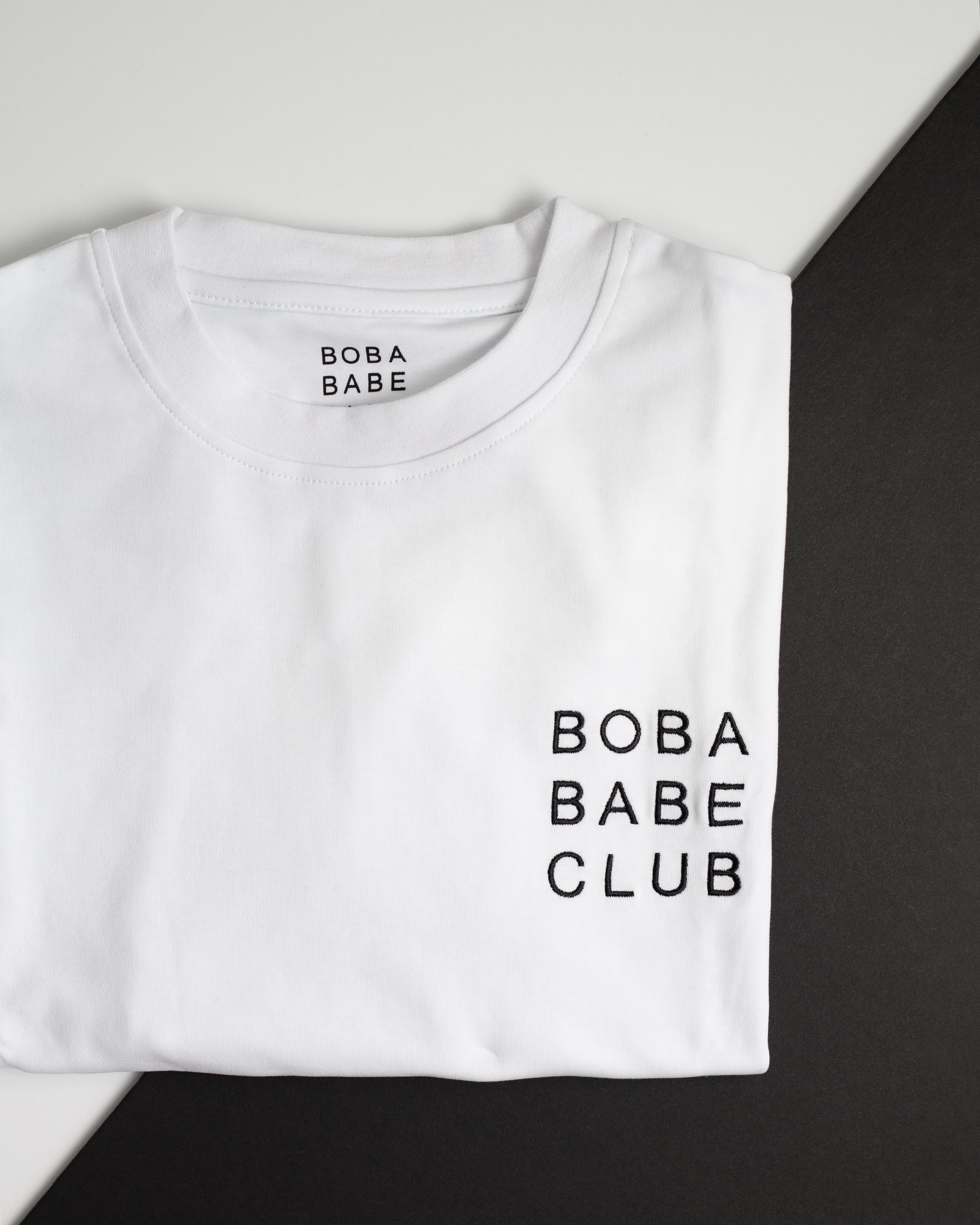 Logo Embroidered T-Shirt, Oversized Tee with Logo, Branded Embroidered Shirt, Custom Logo Oversized Tee, Logo Embroidery T-Shirt,Boba Babe club t-shirt in white